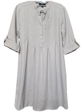 tahari linen shirt dress Blue Sleeveless slightly stretchy linen blend. Elie Tahari Marina Floral-Print Linen